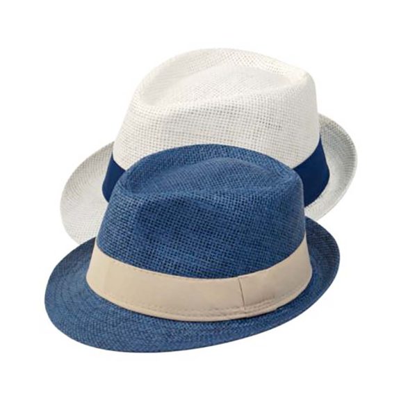 chapeau trilby personnalises bleu blanc publicitaire